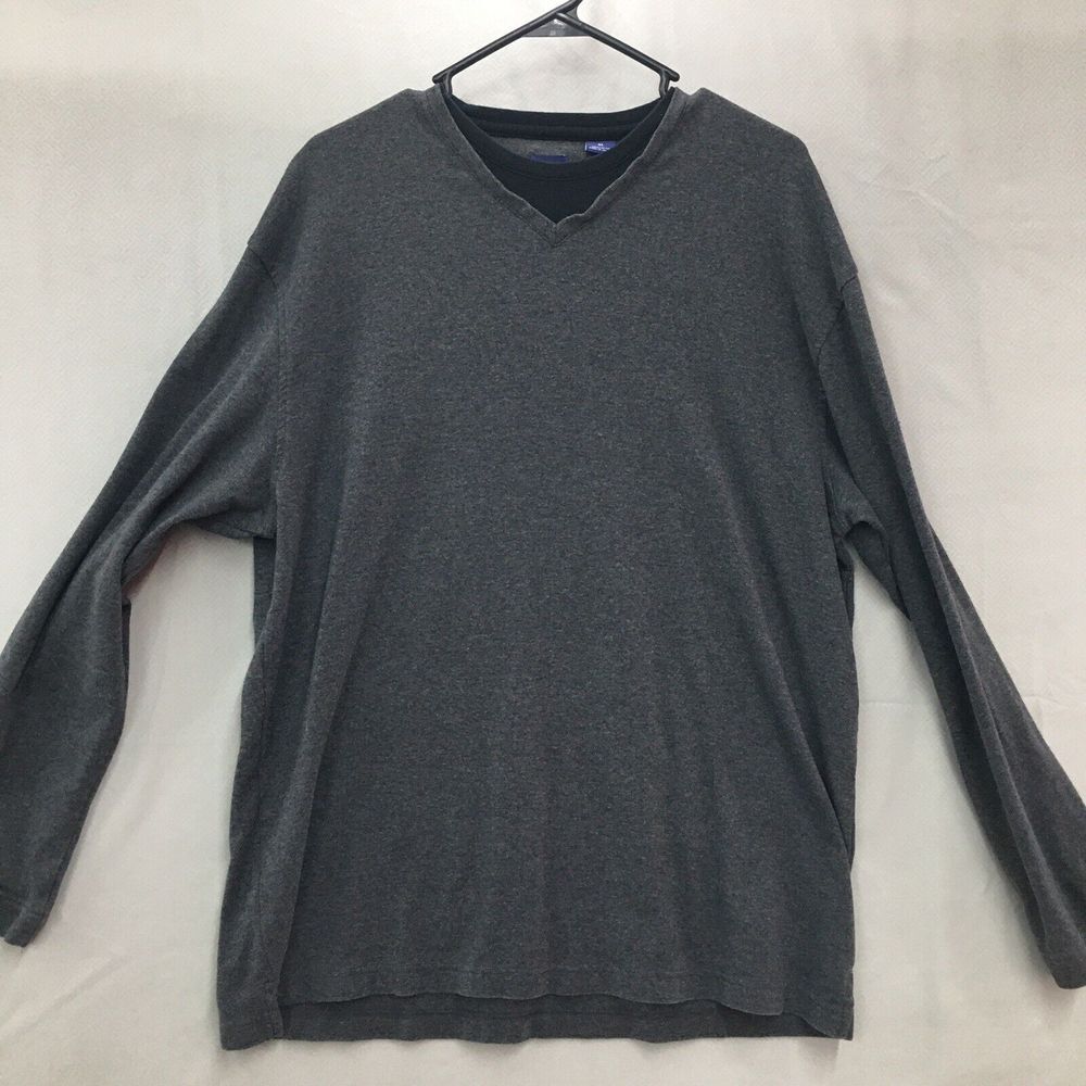 Arrow Solid Dark Gray Long Sleeve Knit Shirt Size XL Mens Casual Crew Neck
